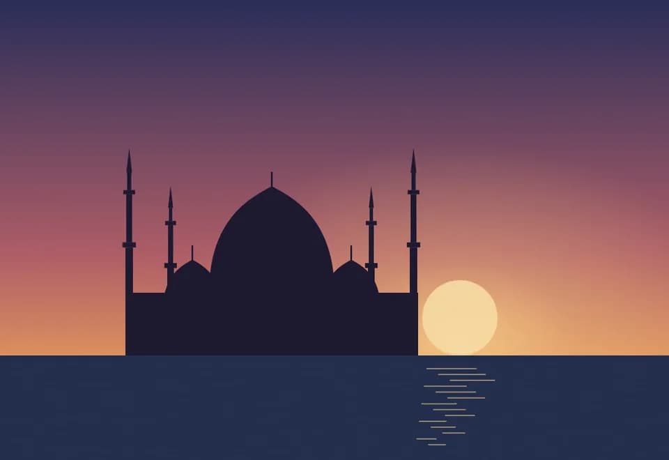 Gün batımında İstanbul cami silüeti, illüstrasyon