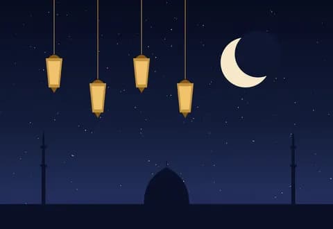 Ramazan gecesi hilal ve fenerler, illüstrasyon